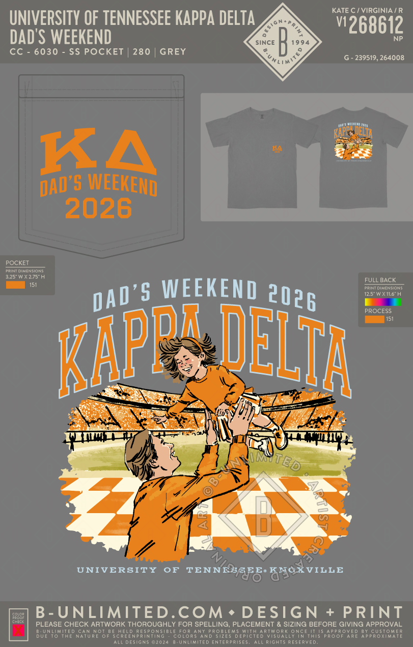 University of Tennessee Kappa Delta - Dad's Weekend - CC - 6030 - SS Pocket - Grey