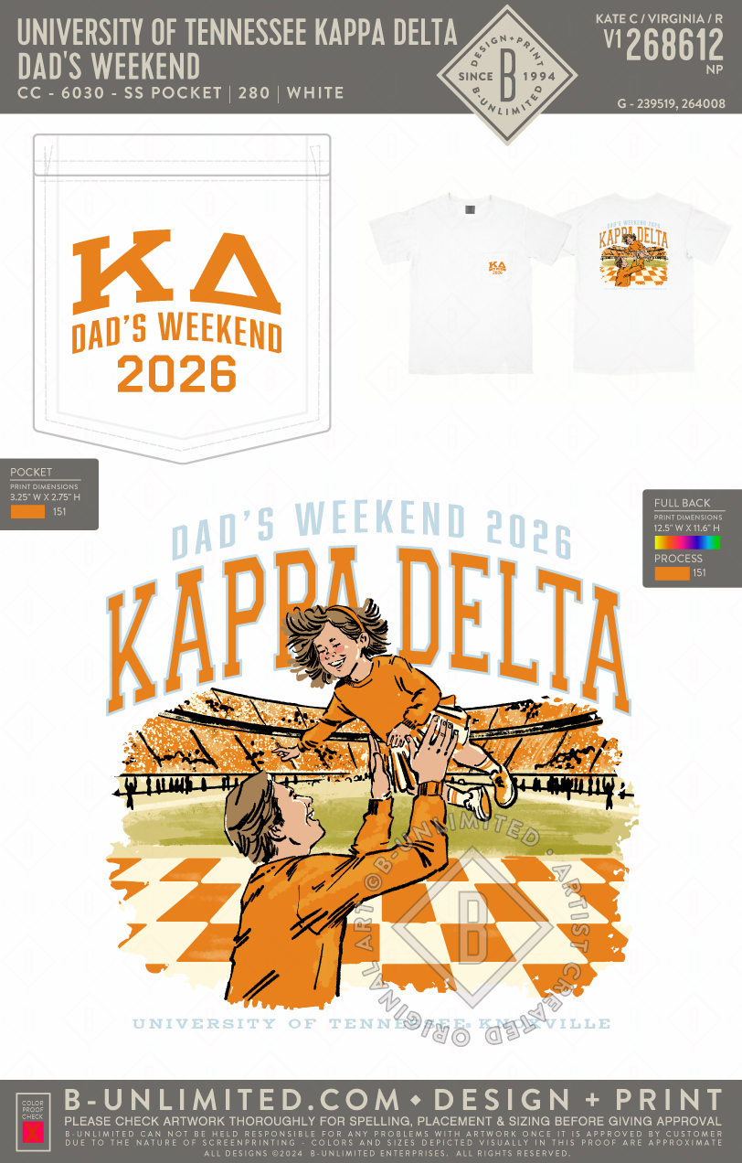 University of Tennessee Kappa Delta - Dad's Weekend - CC - 6030 - SS Pocket - White