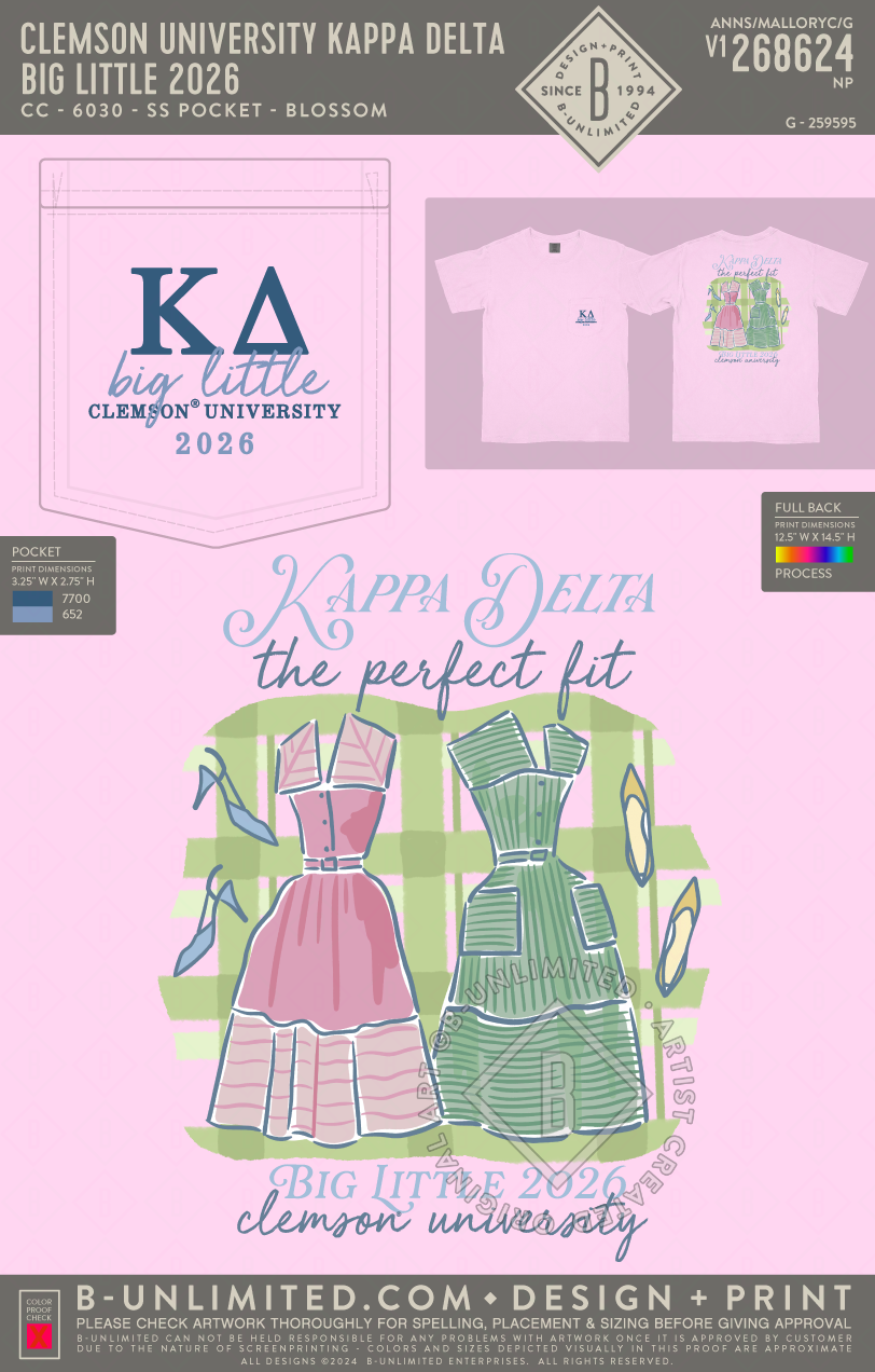 Clemson University Kappa Delta - Big Little 2026 - CC - 6030 - SS Pocket - Blossom