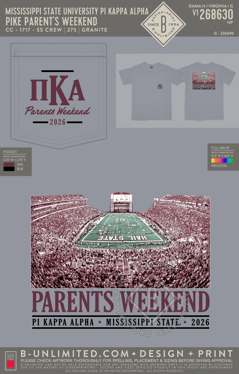 Mississippi State University Pi Kappa Alpha - PIKE Parent's Weekend - CC - 6030 - SS Pocket - Granite
