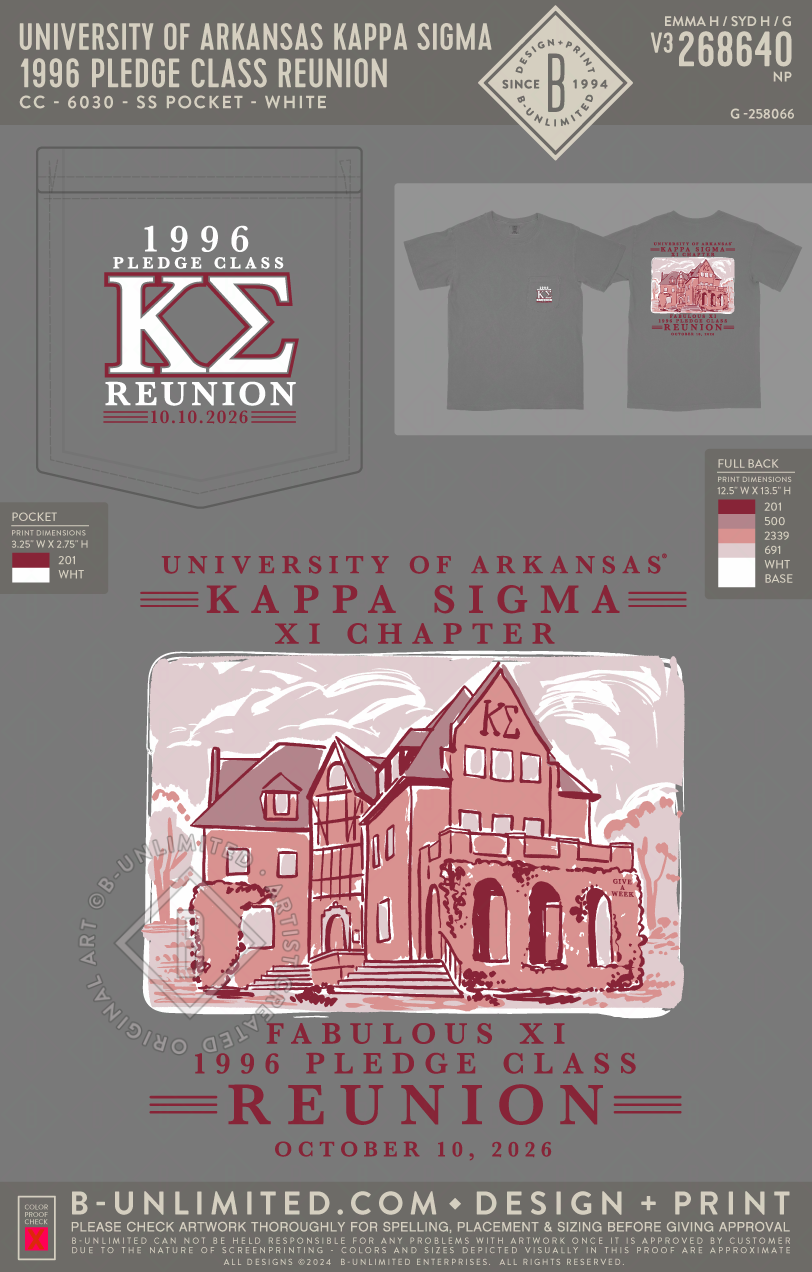 University of Arkansas Kappa Sigma - 1996 Pledge Class Reunion - CC - 6030 - SS Pocket - Grey
