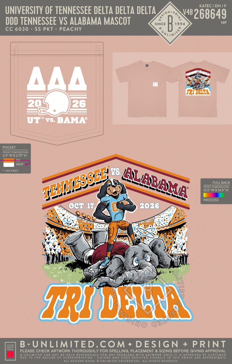 University of Tennessee Delta Delta Delta - DDD Tennessee vs Alabama Mascot - CC - 6030 - SS Pocket - Peachy