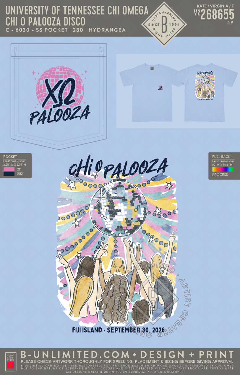 University of Tennessee Chi Omega - Chi O Palooza Disco - CC - 6030 - SS Pocket - Hydrangea