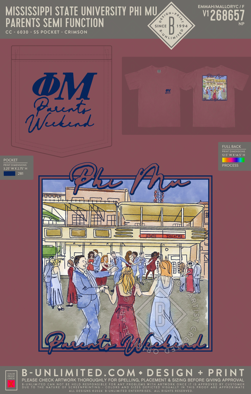 Mississippi State University Phi Mu - Parents Semi Function - CC - 6030 - SS Pocket - Crimson