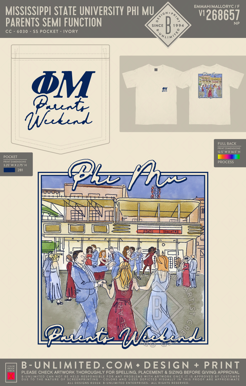 Mississippi State University Phi Mu - Parents Semi Function - CC - 6030 - SS Pocket - Ivory