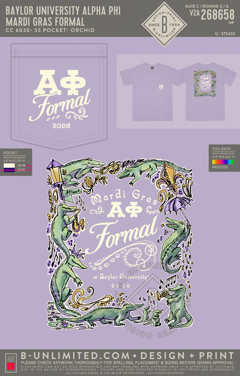 Baylor University Alpha Phi - Mardi Gras Formal - CC - 6030 - SS Pocket - Orchid