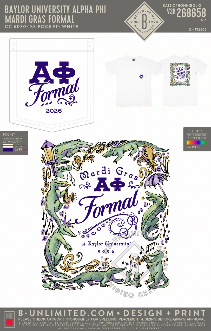 Baylor University Alpha Phi - Mardi Gras Formal - CC - 6030 - SS Pocket - White