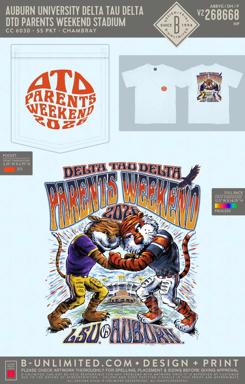 Auburn University Delta Tau Delta - DTD Parents Weekend Stadium - CC - 6030 - SS Pocket - Chambray