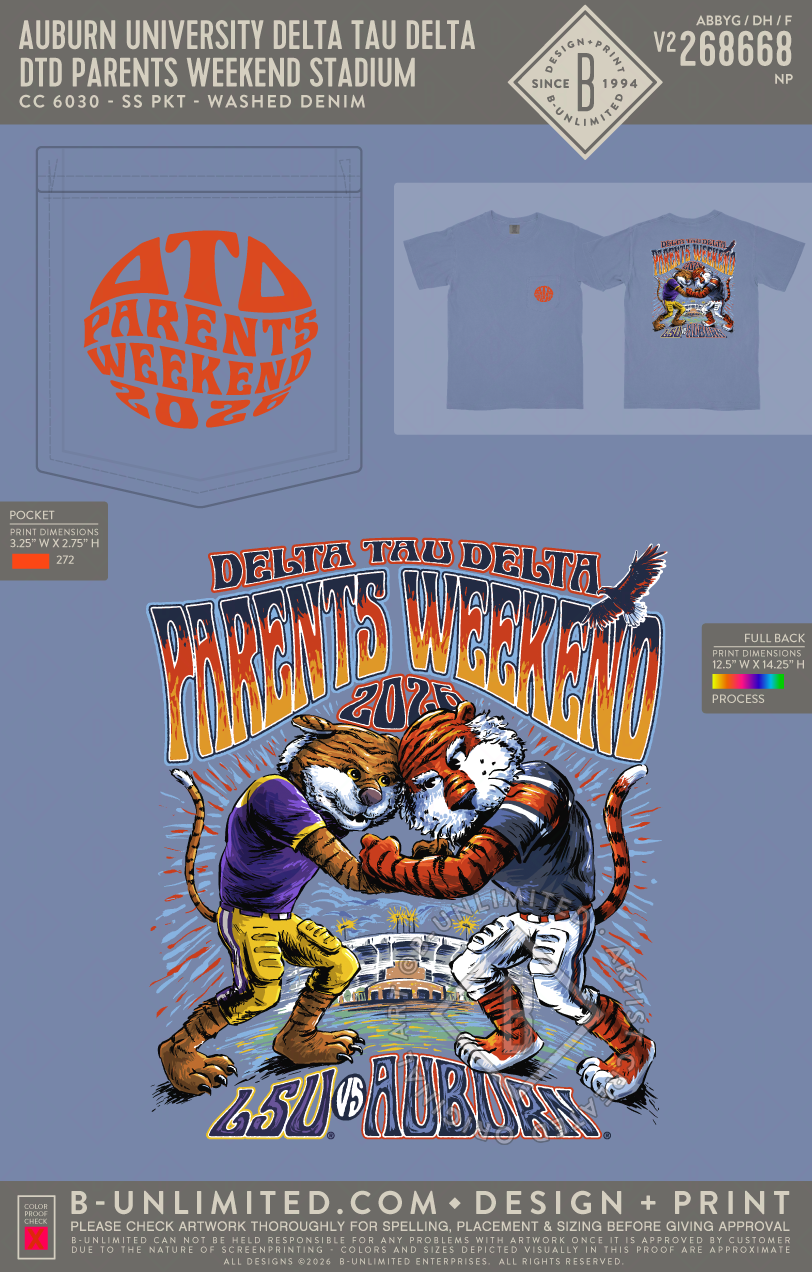 Auburn University Delta Tau Delta - DTD Parents Weekend Stadium - CC - 6030 - SS Pocket - Washed Denim