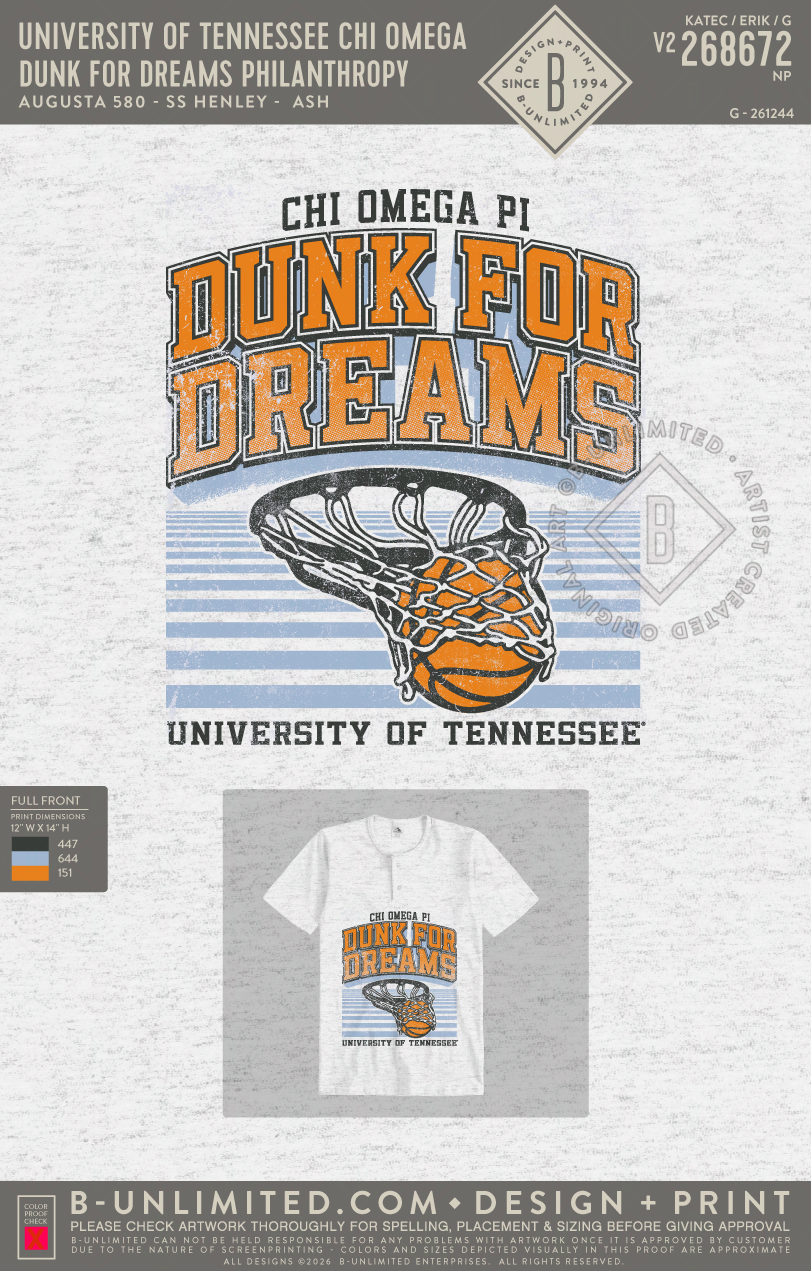 University of Tennessee Chi Omega - Dunk for Dreams Philanthropy - Augusta - 580 - SS Henley - Ash