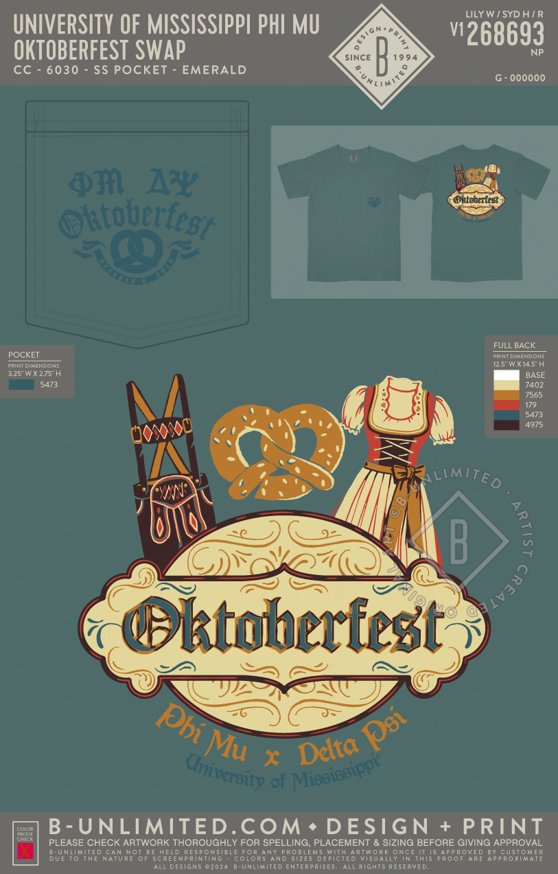 University of Mississippi Phi Mu - Oktoberfest Swap - CC - 6030 - SS Pocket - Emerald