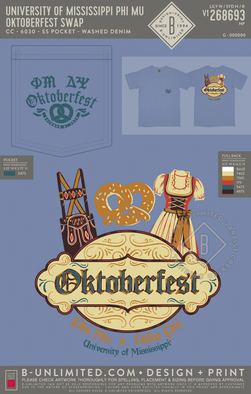 University of Mississippi Phi Mu - Oktoberfest Swap - CC - 6030 - SS Pocket - Washed Denim