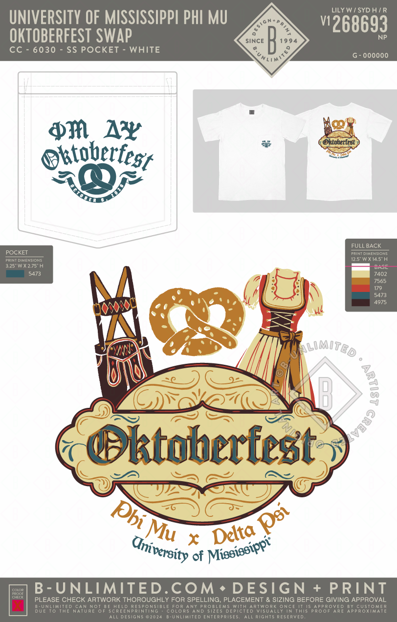 University of Mississippi Phi Mu - Oktoberfest Swap - CC - 6030 - SS Pocket - White