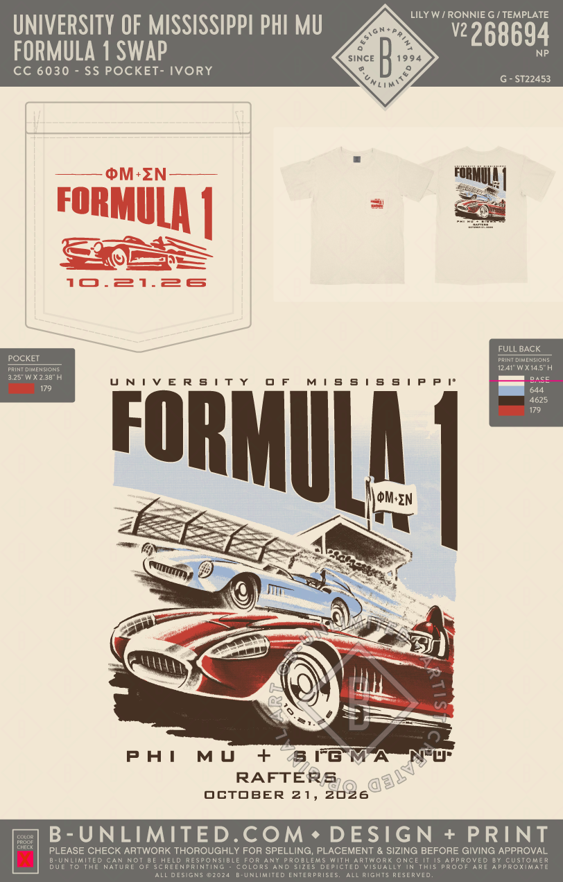 University of Mississippi Phi Mu - Formula 1 Swap - CC - 6030 - SS Pocket - Ivory