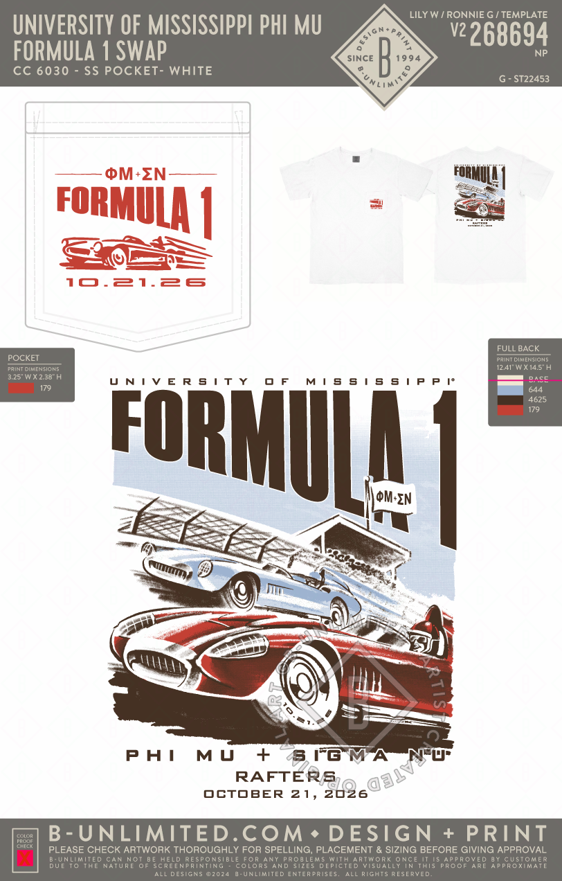 University of Mississippi Phi Mu - Formula 1 Swap - CC - 6030 - SS Pocket - White