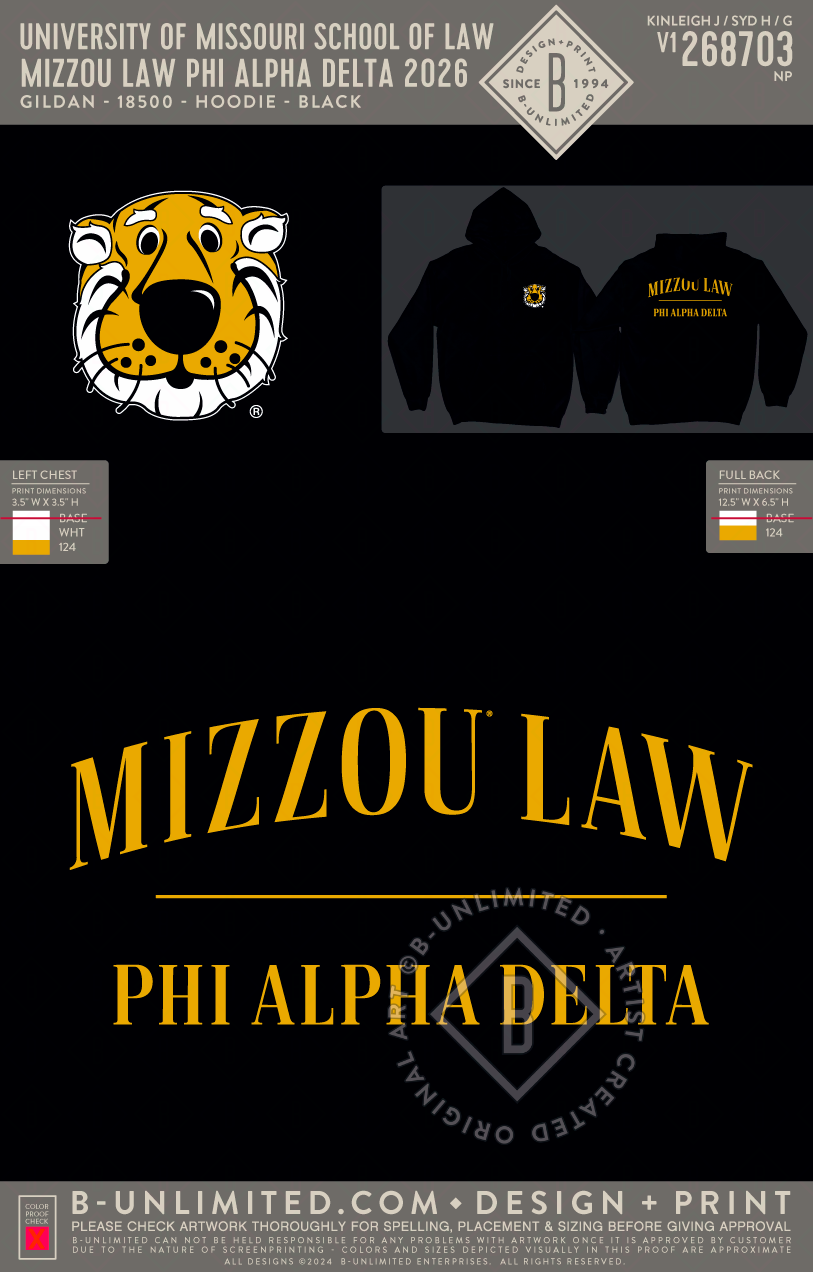 University of Missouri School of Law - Mizzou Law Phi Alpha Delta 2026 - Gildan - 18500 - Hoodie - Black