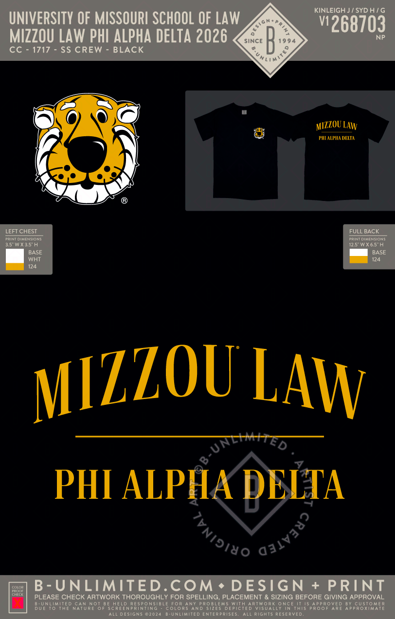University of Missouri School of Law - Mizzou Law Phi Alpha Delta 2026 - CC - 1717 - SS Crew - Black