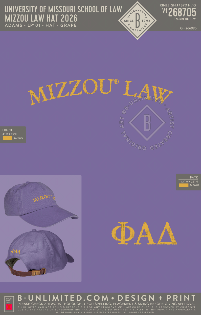 University of Missouri School of Law - Mizzou Law Hat 2026 - Adams - LP101 - Hat - Grape