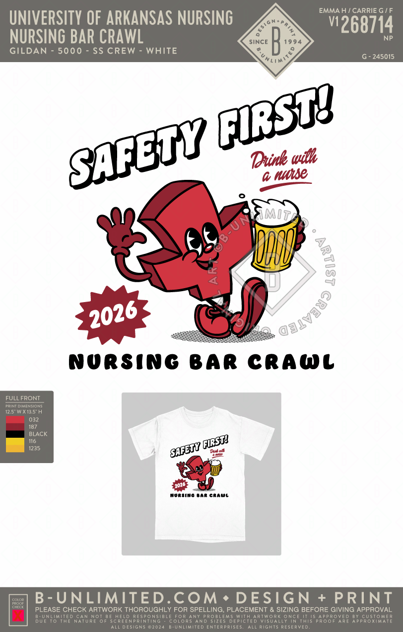 University of Arkansas Nursing - Nursing Bar Crawl - Gildan - 5000 - SS Crew - White