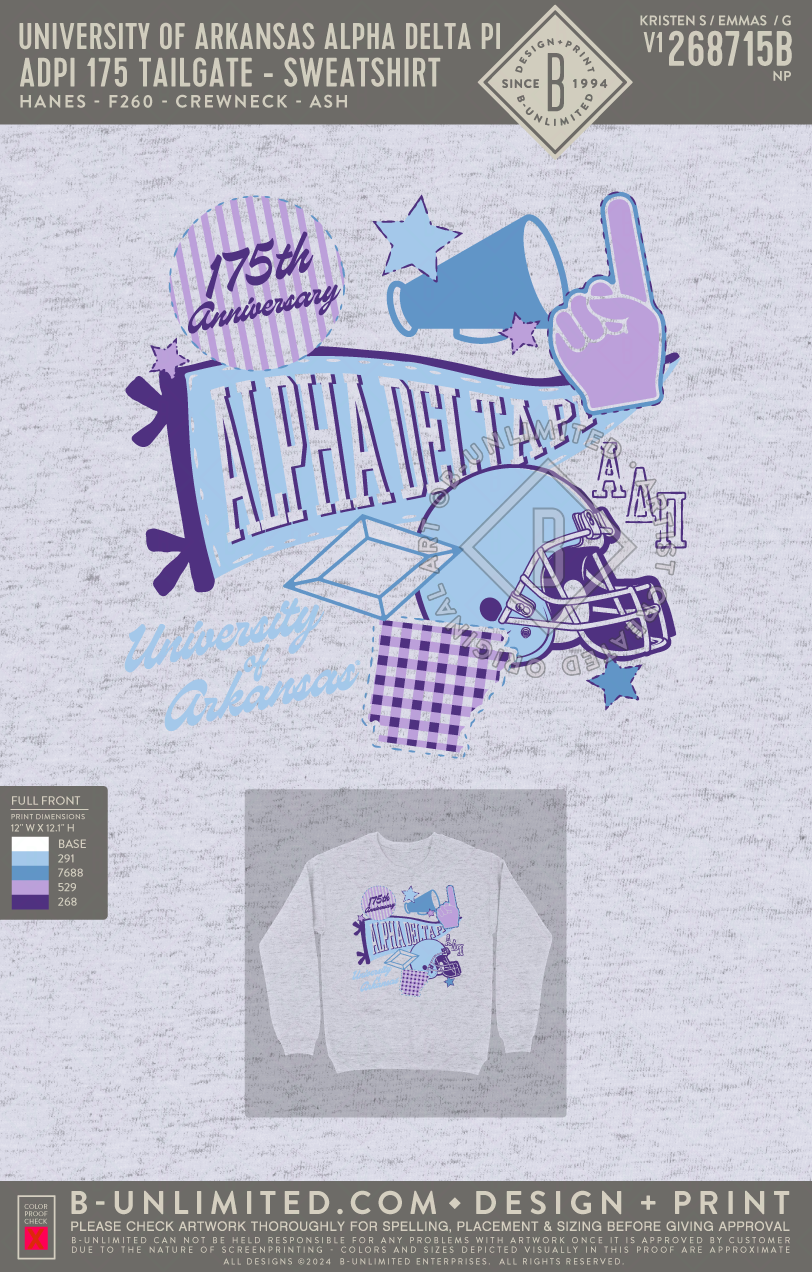 University of Arkansas Alpha Delta Pi - ADPI 175 Tailgate (Sweatshirts) - Hanes - F260 - Sweatshirt - Ash
