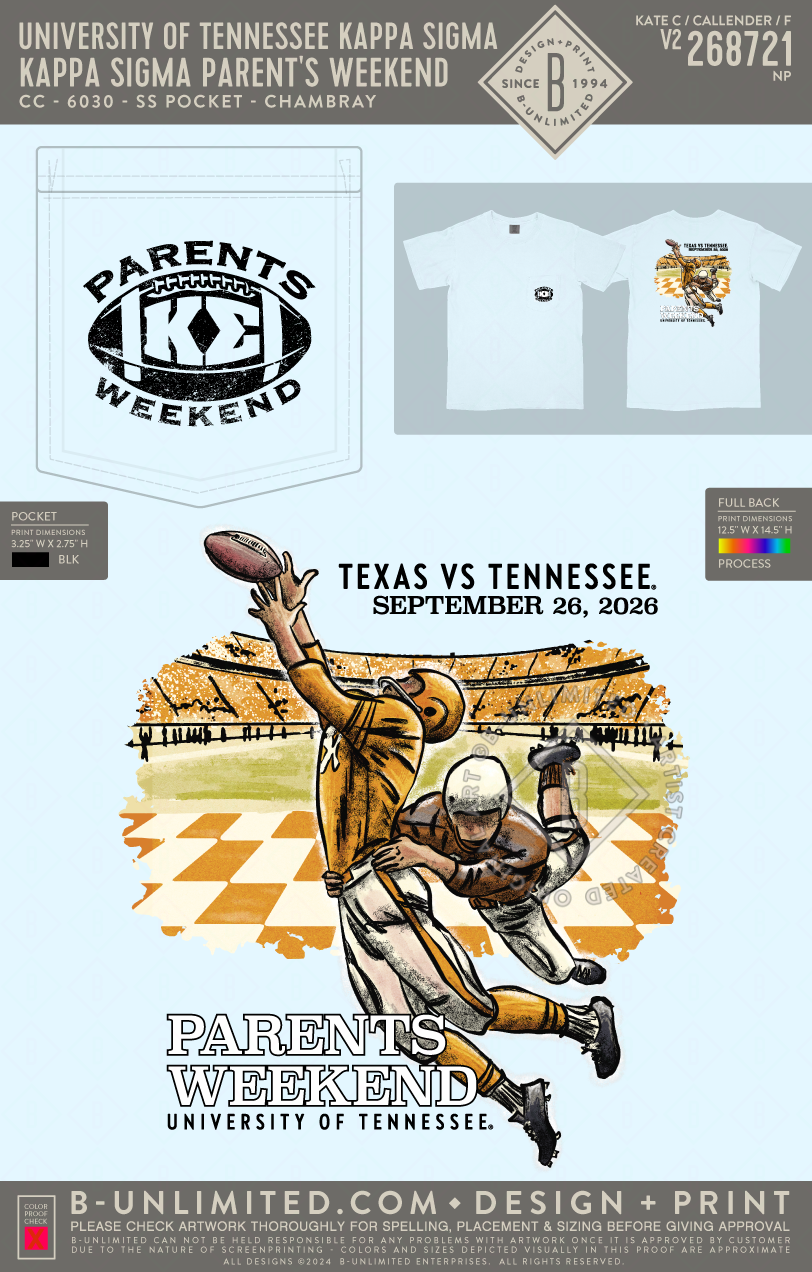 University of Tennessee Kappa Sigma - Kappa Sigma Parent's Weekend - CC - 6030 - SS Pocket - Chambray