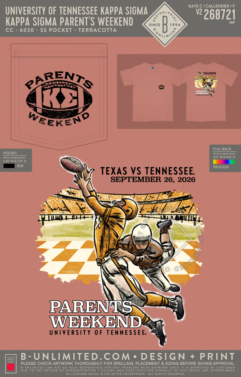 University of Tennessee Kappa Sigma - Kappa Sigma Parent's Weekend - CC - 6030 - SS Pocket - Terracotta