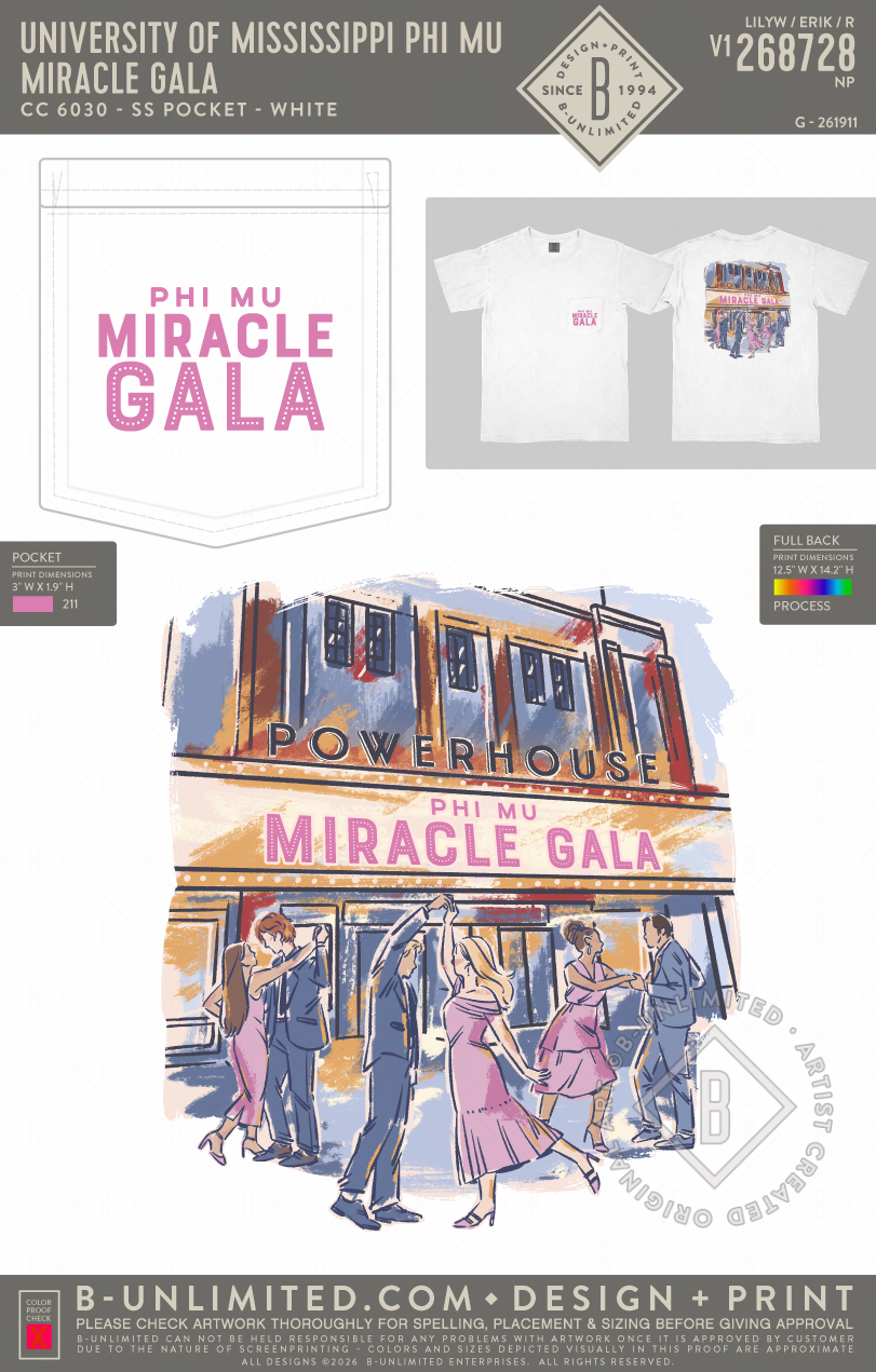 University of Mississippi Phi Mu - Miracle Gala - CC - 6030 - SS Pocket - White