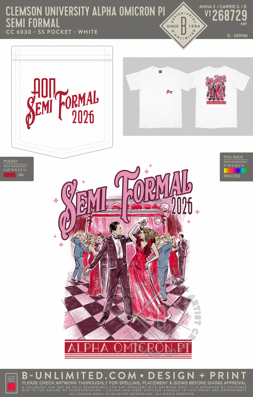 Clemson University Alpha Omicron Pi - Semi Formal - CC - 6030 - SS Pocket - White