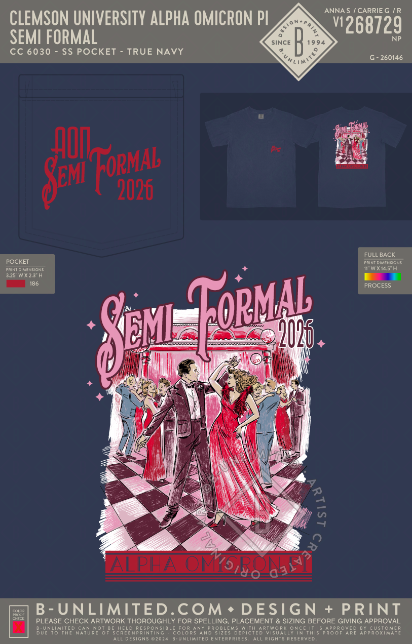Clemson University Alpha Omicron Pi - Semi Formal - CC - 6030 - SS Pocket - True Navy