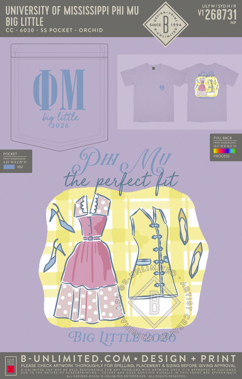 University of Mississippi Phi Mu - Big Little - CC - 6030 - SS Pocket - Orchid