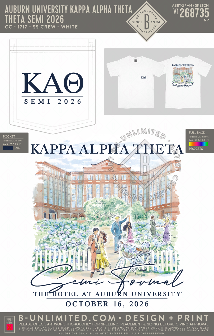 Auburn University Kappa Alpha Theta - Theta Semi 2026 - CC - 6030 - SS Pocket - White