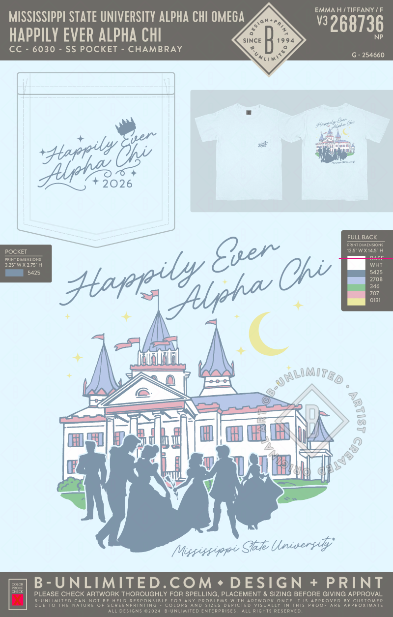Mississippi State University Alpha Chi Omega - Happily Ever Alpha Chi - CC - 6030 - SS Pocket - Chambray