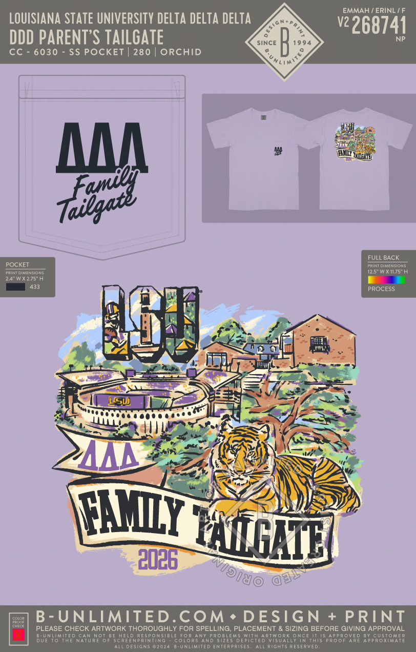 Louisiana State University Delta Delta Delta - DDD Parent's Tailgate 2026 - CC - 6030 - SS Pocket - Orchid