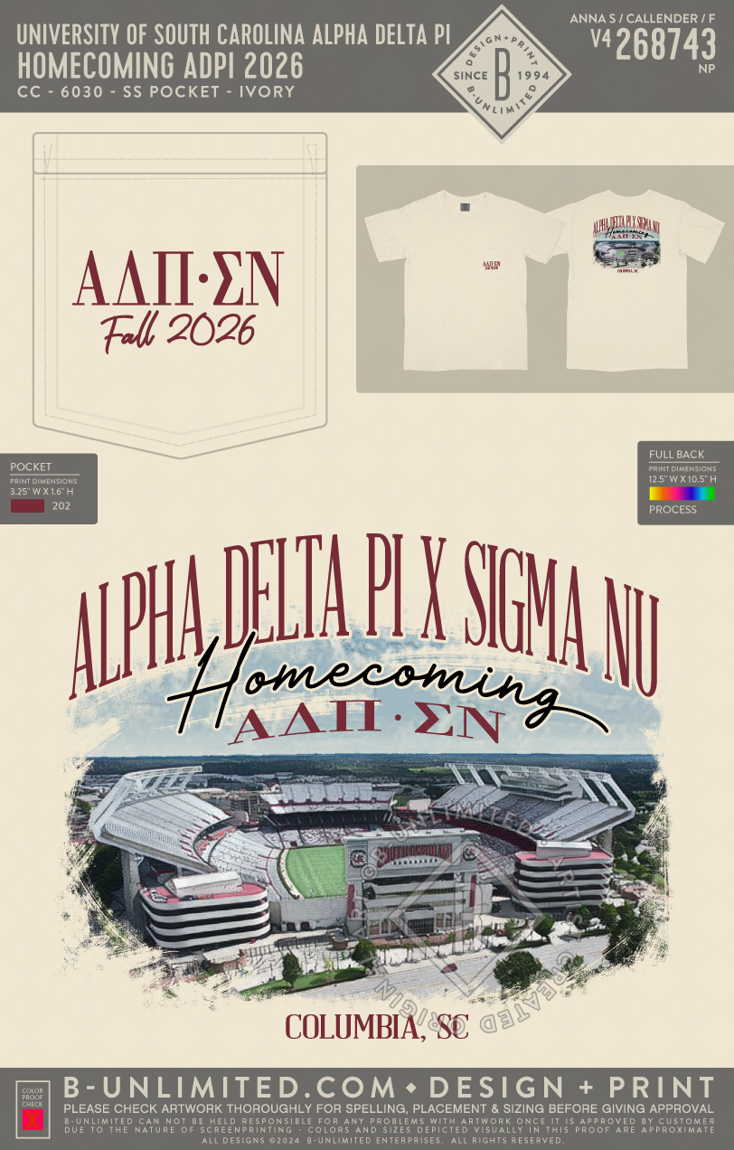 University of South Carolina Alpha Delta Pi - Homecoming ADPI 2026 - CC - 6030 - SS Pocket - Ivory
