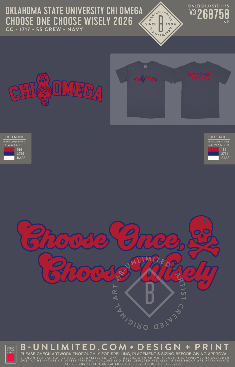 Oklahoma State University Chi Omega - Choose one Choose wisely 2026 - CC - 1717 - SS Crew - Navy