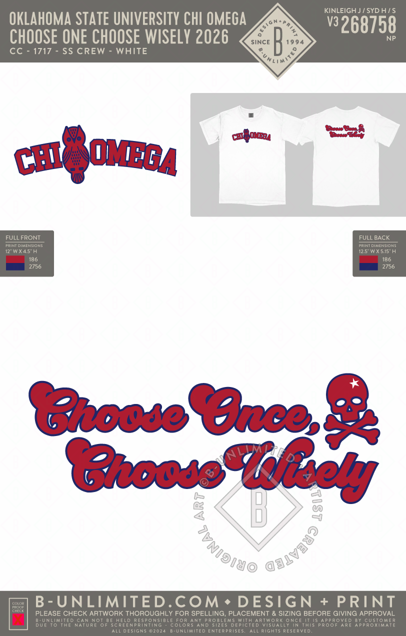 Oklahoma State University Chi Omega - Choose one Choose wisely 2026 - CC - 1717 - SS Crew - White
