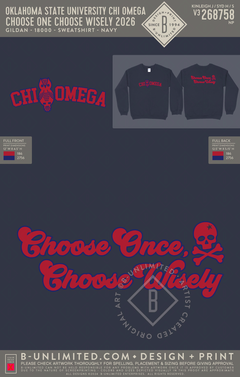 Oklahoma State University Chi Omega - Choose one Choose wisely 2026 - Gildan - 18000 - Crewneck Sweatshirt - Navy