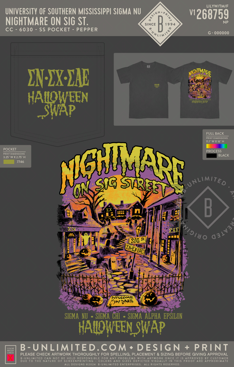 University of Southern Mississippi Sigma Nu - Nightmare on Sig St. - CC - 6030 - SS Pocket - Pepper