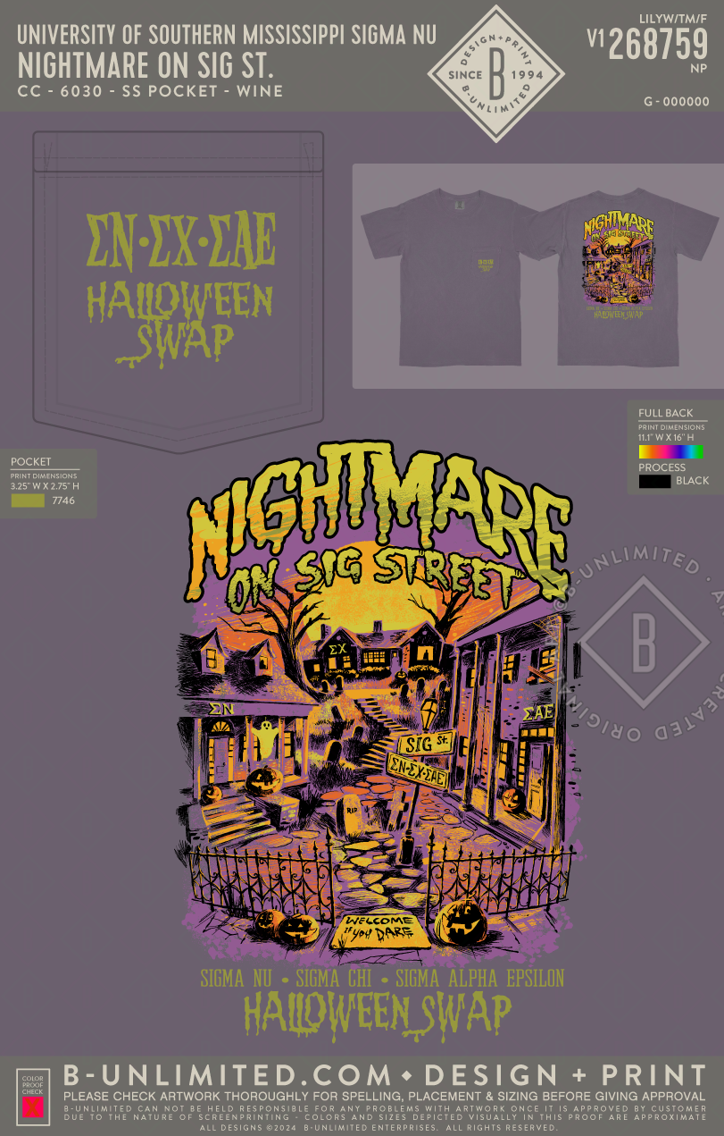 University of Southern Mississippi Sigma Nu - Nightmare on Sig St. - CC - 6030 - SS Pocket - Wine