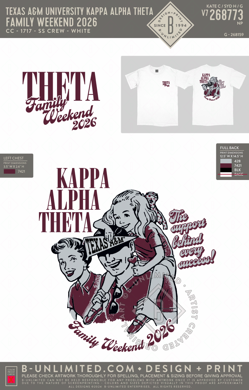 Texas A&M University Kappa Alpha Theta - Family Weekend 2026 - CC - 1717 - SS Crew - White