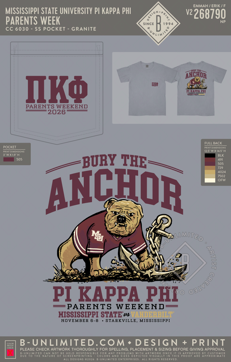 Mississippi State University Pi Kappa Phi - Parents Week - CC - 6030 - SS Pocket - Granite