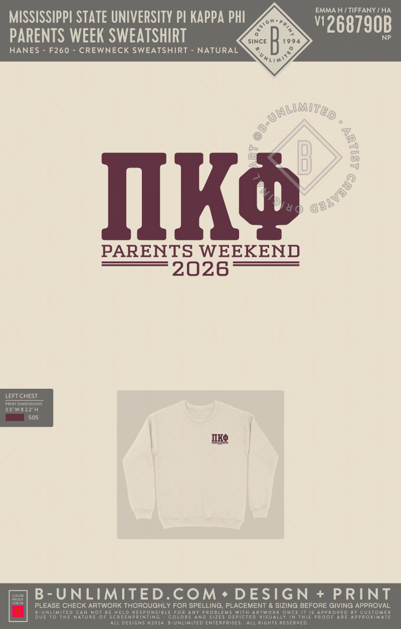 Mississippi State University Pi Kappa Phi - Parents Week Sweatshirt - Hanes - F260 - Sweatshirt - Natural