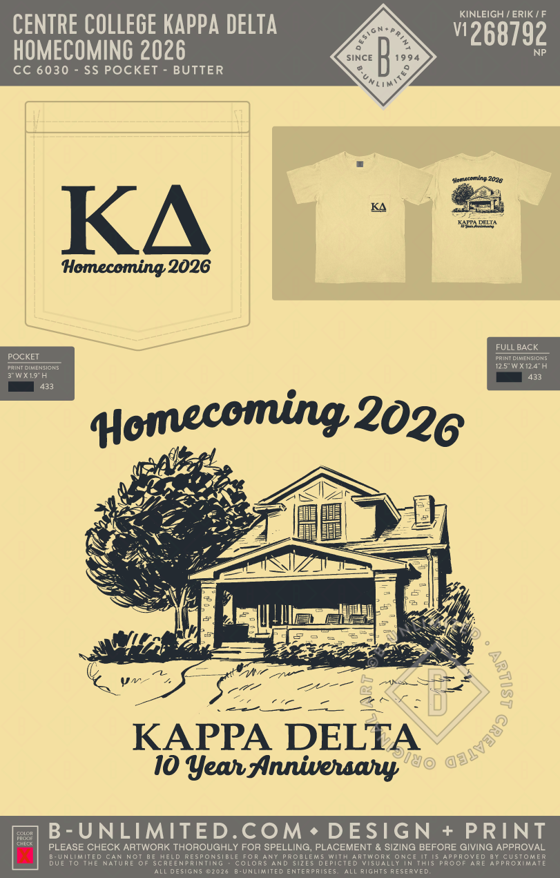 Centre College Kappa Delta - Homecoming 2026 - CC - 6030 - SS Pocket - Butter