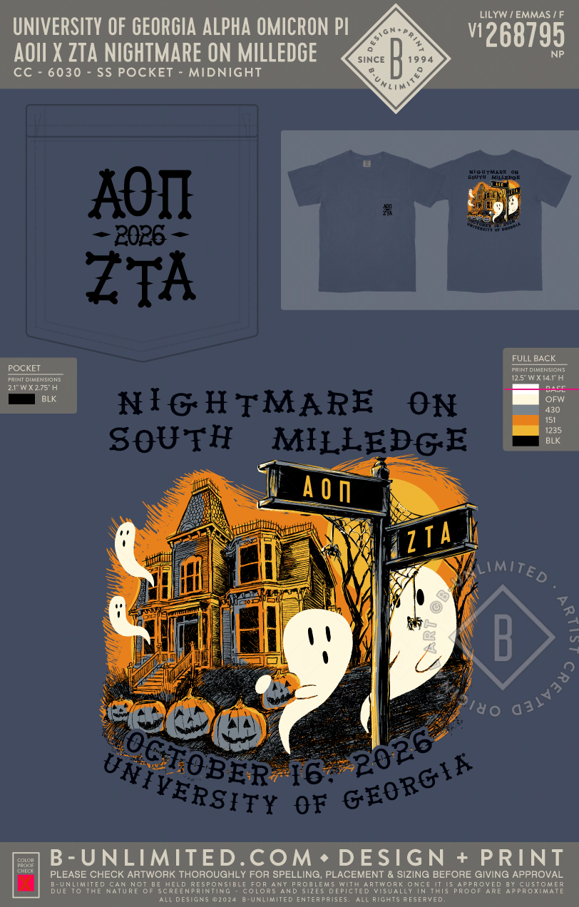 University of Georgia Zeta Tau Alpha - ZTA x AOII Nightmare on Milledge - CC - 6030 - SS Pocket - Midnight