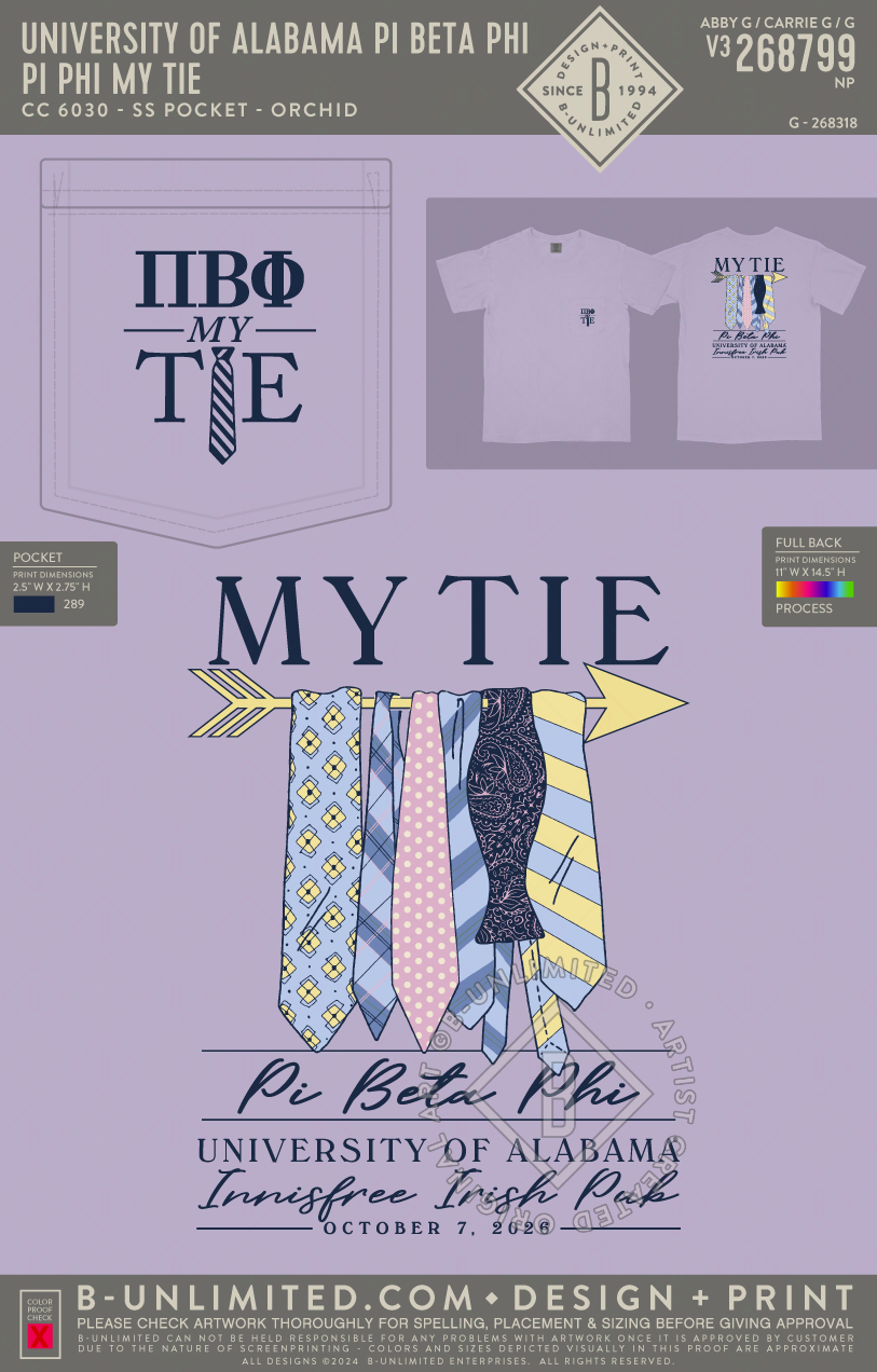 University of Alabama Pi Beta Phi - Pi Phi My Tie - CC - 6030 - SS Pocket - Orchid