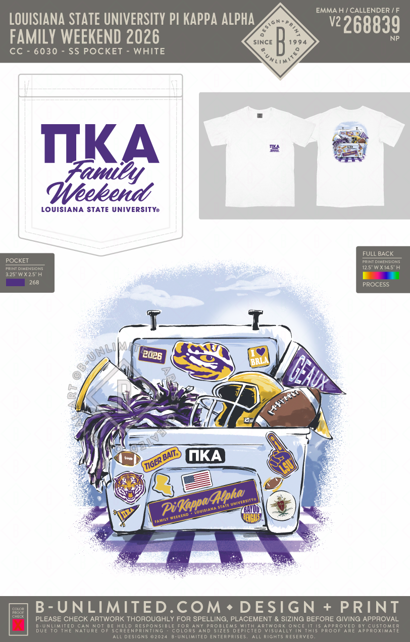 Louisiana State University Pi Kappa Alpha - Family Weekend 2026 - CC - 6030 - SS Pocket - White