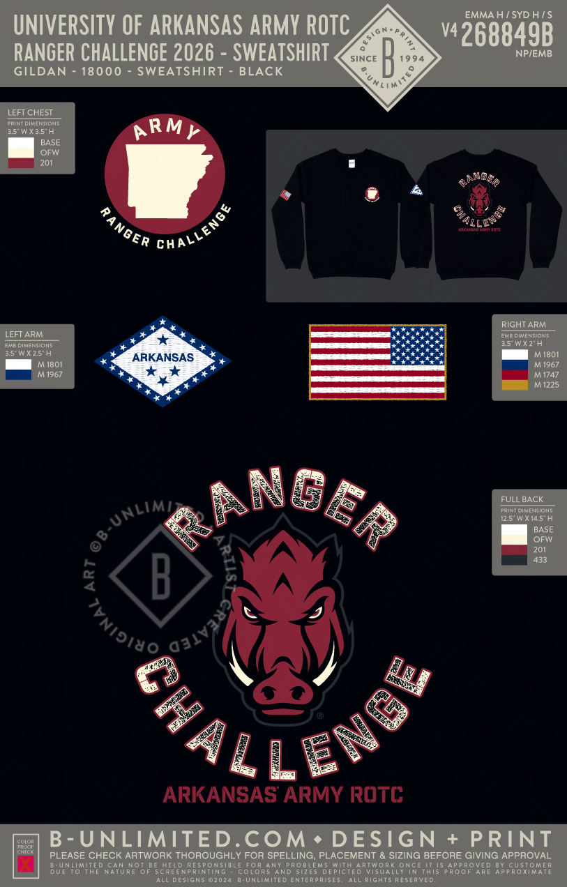 University of Arkansas Army ROTC - Ranger Challenge 2026 - Sweatshirt - Gildan - 18000 - Crewneck Sweatshirt - Black
