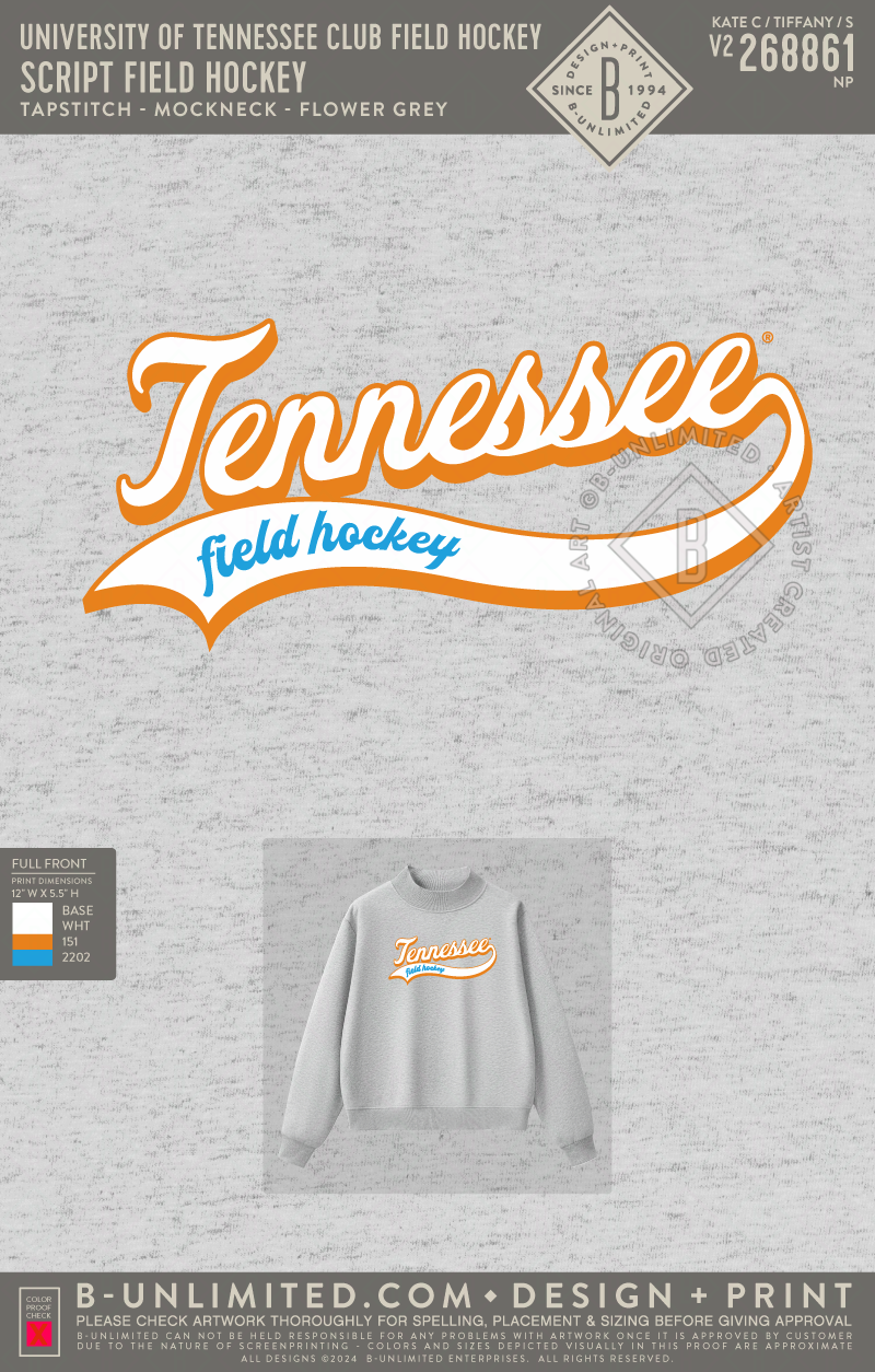 University of Tennessee Club Field Hockey - Script Field Hockey - Tap Stitch - WW0004-P001-V2 - Mockneck Crewneck Sweatshirt - Flower Grey
