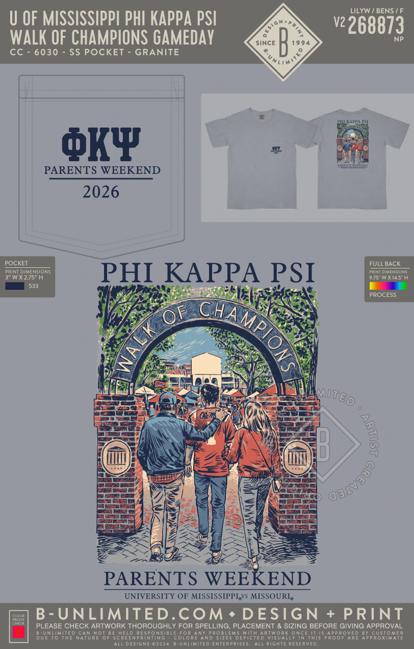 University of Mississippi Phi Kappa Psi - Walk of Champions Gameday - CC - 6030 - SS Pocket - Granite