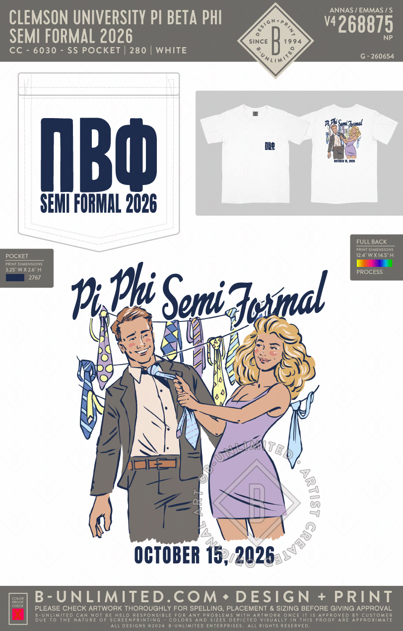 Clemson University Pi Beta Phi - Semi Formal 2026 - CC - 6030 - SS Pocket - White